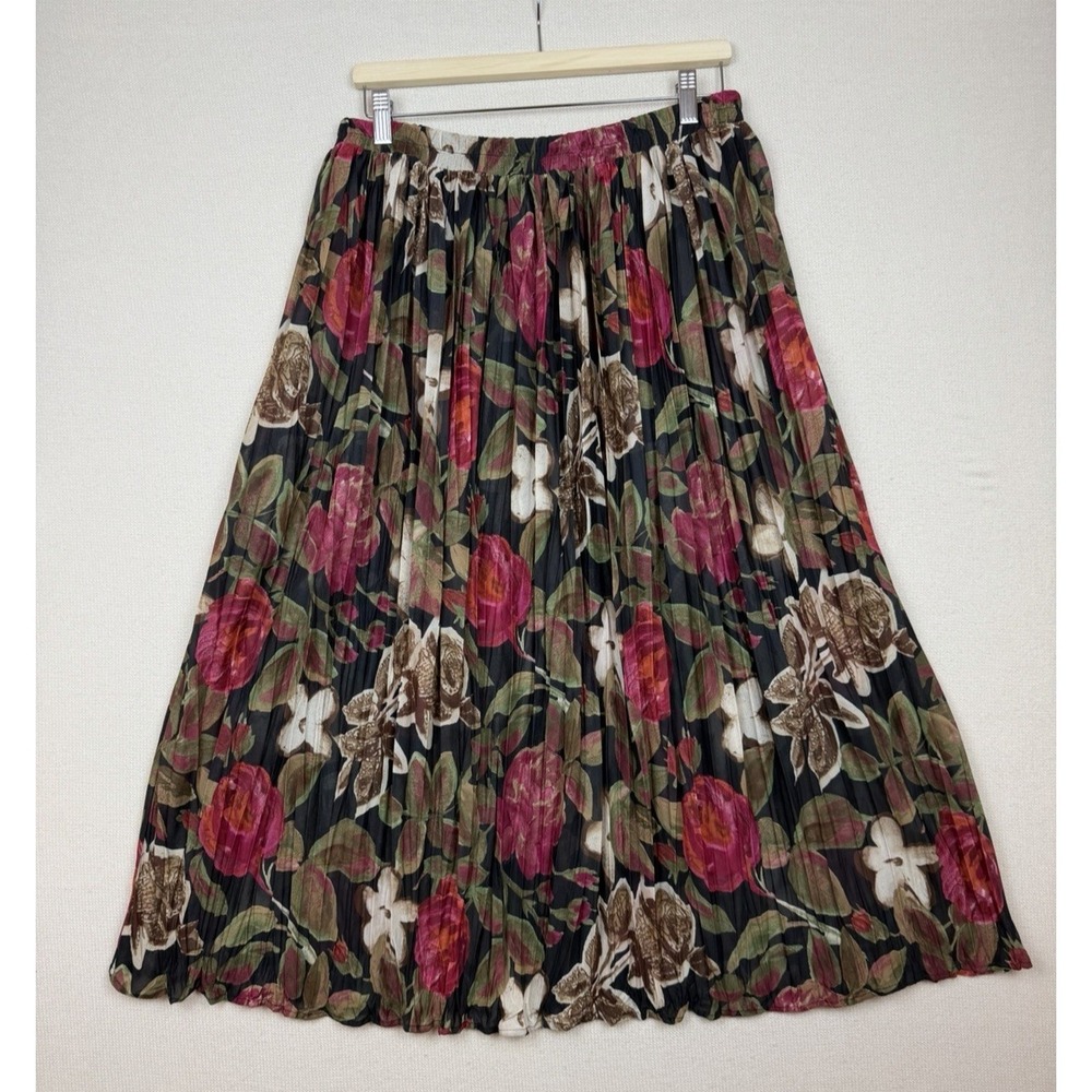 Vintage Lauren Lee Women's Floral Pleated‎ Maxi Skirt M Elastic Waist Polyester